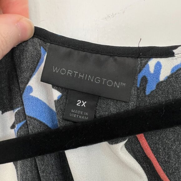 Worthington Covered Button Down Shirt Blouse Black White Blue 2X - Picture 2 of 8